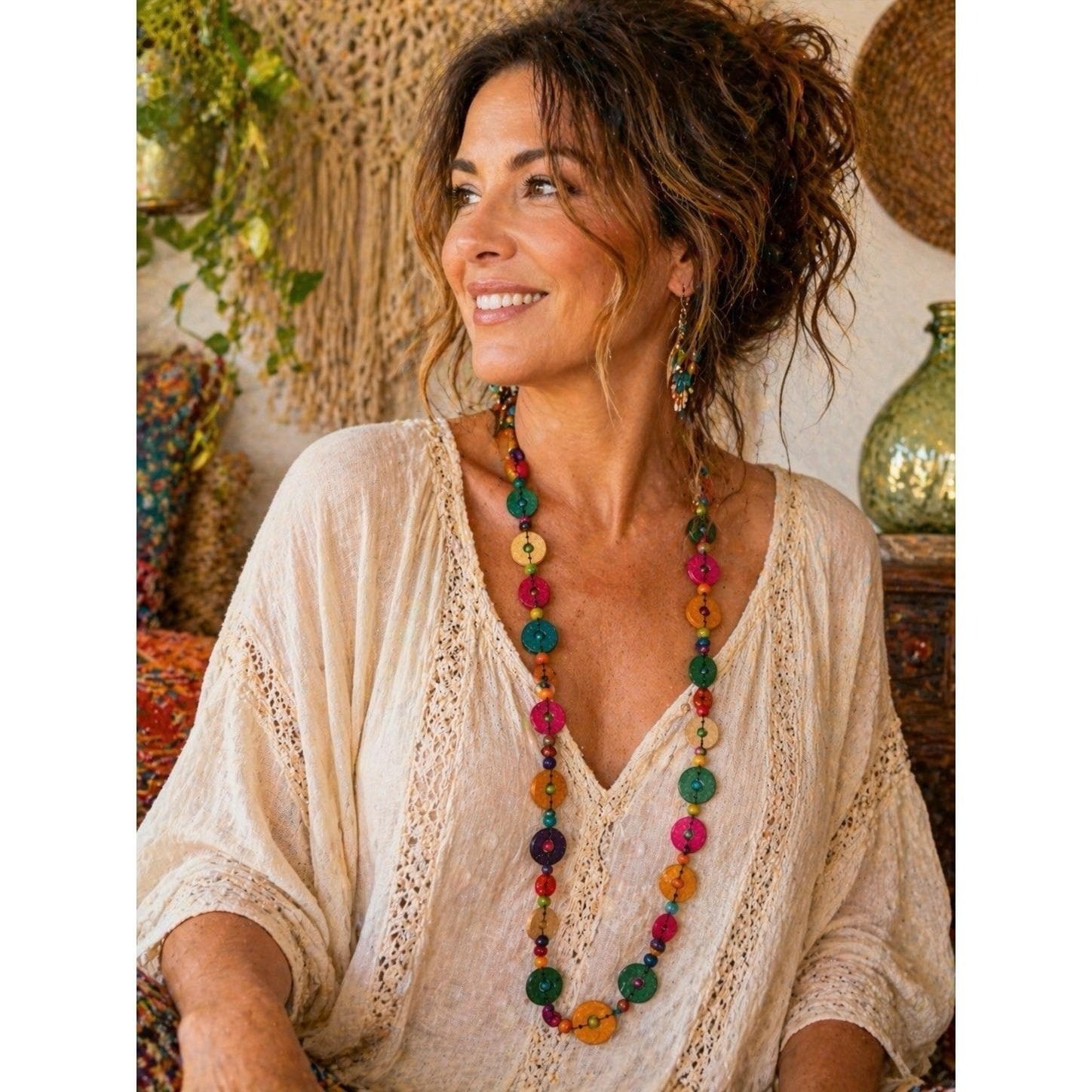 Colorful Disc Bead Necklace Long 29